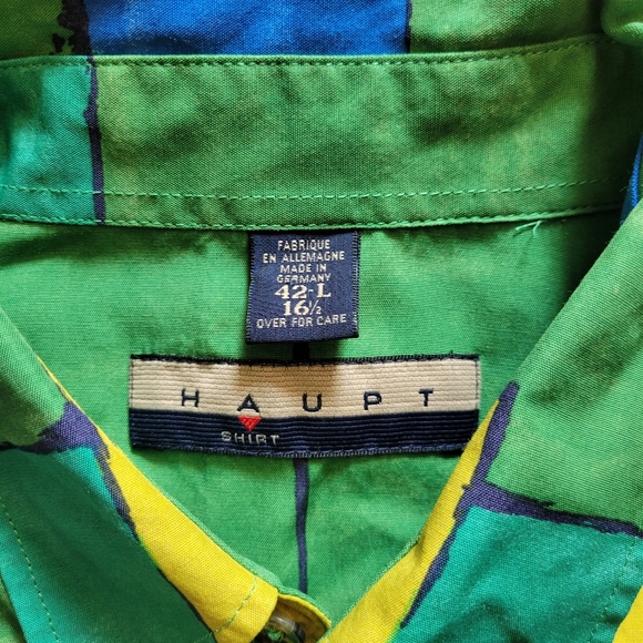 Vtg 80/90s Haupt L Color Block Button Up Collared Shirt - Picture 2 of 4